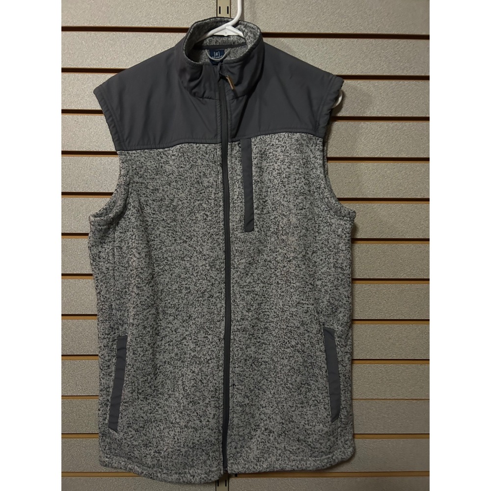 George Mens Sweater Fleece Vest Grey Heather Full Zip Mock Neck Large 42-44